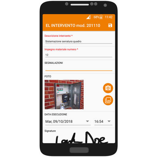 A report with its attachments and the client's signature signed directly on the handheld device